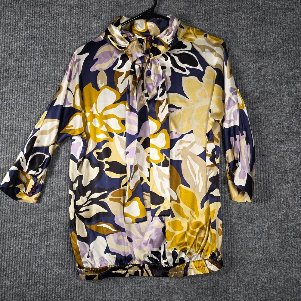 Hoss Intropia Floral Blouse Silk Tie Neck Top Size 38 approx us S/M‎